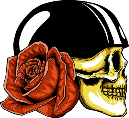 Skull Head Helmet Roses illustration Design Vectorのイラスト素材