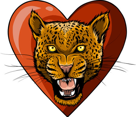 Leopard head on heart vector illustration design on white background. digital hand drawのイラスト素材