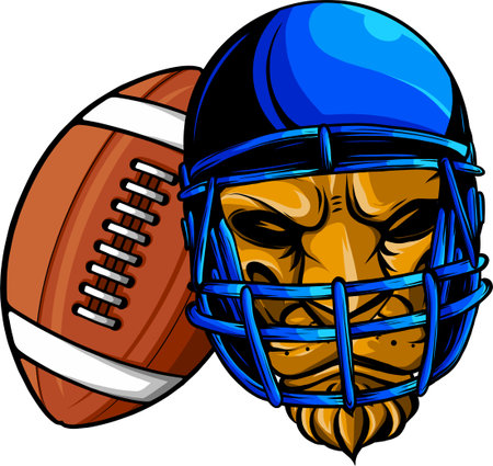 lion head with football helmet and ball vector illustration on white backgroundのイラスト素材