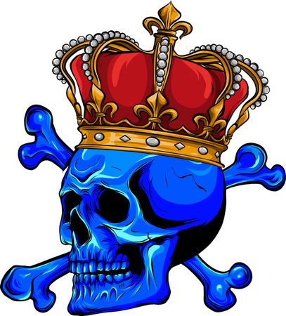 skull with crown and crossed bones in cartoon vintage style isolated on white background. vector illustration designのイラスト素材