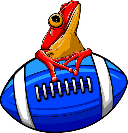 vector illustration Frog mascotte on a rugby ball digital hand drawのイラスト素材