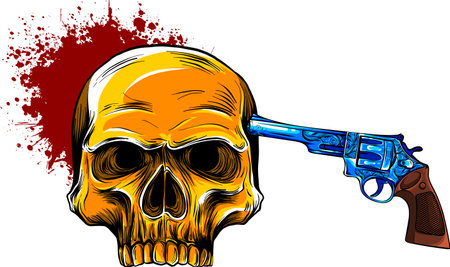 vector suicide skull with gun and bloodのイラスト素材