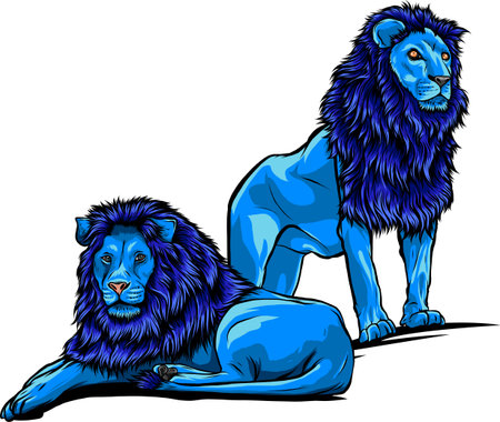 Illustration of colorful lion, angry expression on white background. vector design hand drawのイラスト素材