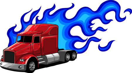 Semi truck silhouette vector images isolated on white background. digital hand drawのイラスト素材