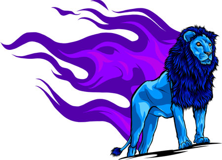 Illustration of colorful lion, angry expression on white background. vector design hand drawのイラスト素材