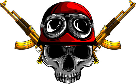 Vector illustration of skull in helmet soldier on white backgroundのイラスト素材