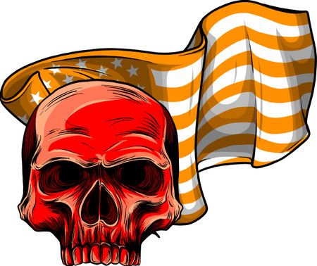 vector illustration of skull with american flag. digital hand draw designのイラスト素材