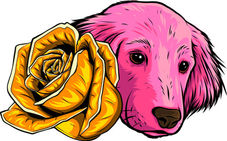 Cute Dog With Rose Flower Cartoon Vector Icon Illustration.のイラスト素材