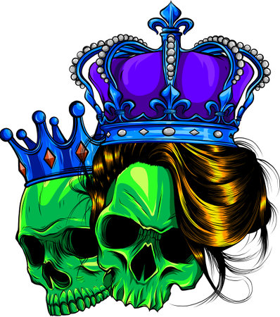 vector illustration of skull king and queen. digital hand draw on white backgroundの写真素材