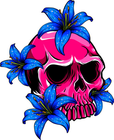 vector Skull with beautiful flower roses in vintage style isolated vector illustrationのイラスト素材