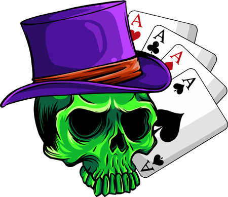 Poker face Skull and four aces vector illustration on white backgroundのイラスト素材