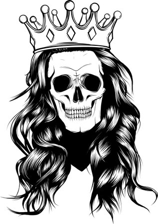 silhouette Skull Queen Line Art Vector Logo Design Illustrationのイラスト素材