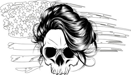 silhouette draw of Skull and flag usa. Vector illustration.のイラスト素材
