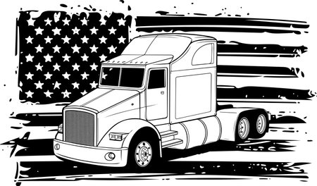vector illustration of Semi truck monochrome with usa flagのイラスト素材