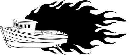 fish boat drawing in line on white background, scratch isolated, vectorのイラスト素材