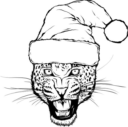 Leopard head. Line art. Vector isolated illustration on white. Hand drawn sketch.のイラスト素材