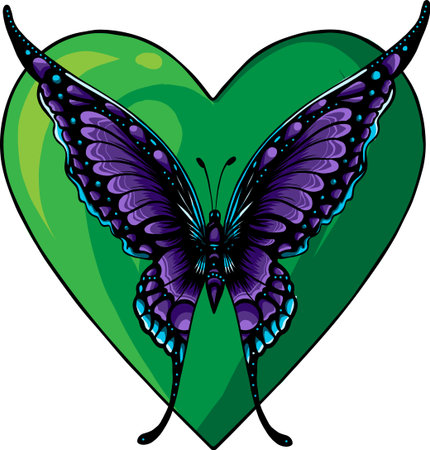 Painted heart and butterfly. Vector illustration on white backgroundのイラスト素材