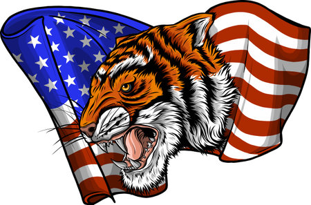 vector illustration of tiger head and American flag.のイラスト素材
