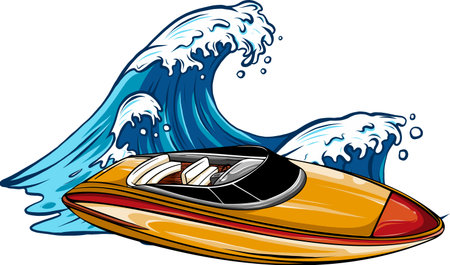 vector illustration of sea boat with wave waterのイラスト素材