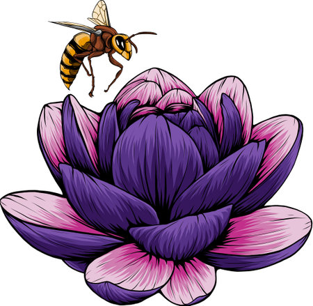 vector illustration of Bee with flowers engraving style isolate on white backgroundのイラスト素材