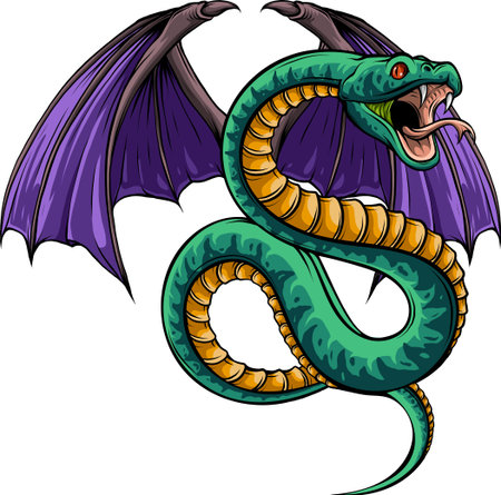 vector illustration of Winged Snake on white backgroundのイラスト素材