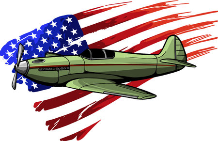 Vector illustration Cartoon airplane with america flagのイラスト素材