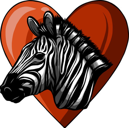 vector illustration of zebra head on heartのイラスト素材