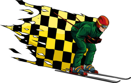 vector illustration of skier with race flagのイラスト素材