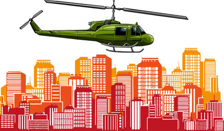 vector illustration of helicopter over the city on a white backgroundのイラスト素材