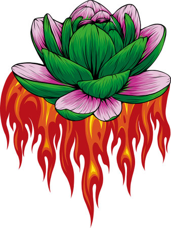vector illustration of Water Lily with flamesのイラスト素材