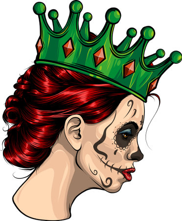 vector illustration of mexican woman skull with crownのイラスト素材