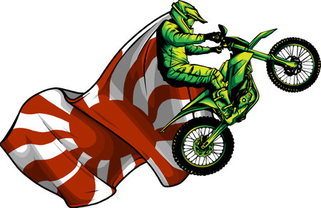 vector illustration of motocross rider and japan flagのイラスト素材