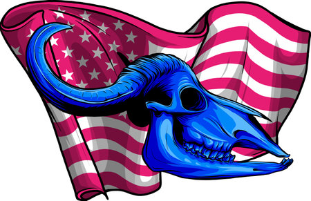 vector illustration of Skull buffalo with american flagのイラスト素材