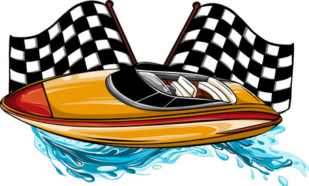 vector illustration of Race boats with finish flagのイラスト素材