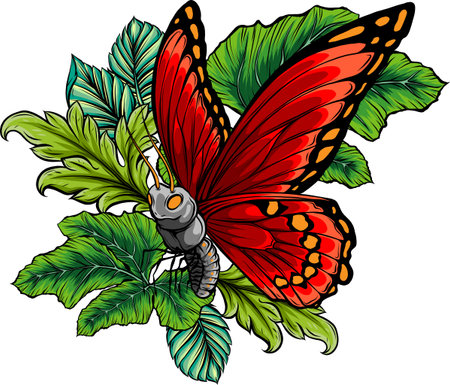 vector illustration of Leaves and butterfly designのイラスト素材