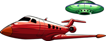 ufo hunting airplane cartoon on white background.のイラスト素材