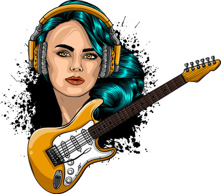 vector illustration of Girl with electric guitarのイラスト素材