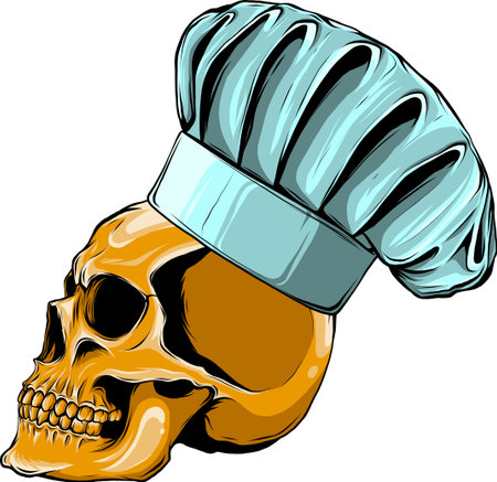 vector illustration of skull in chef hatのイラスト素材