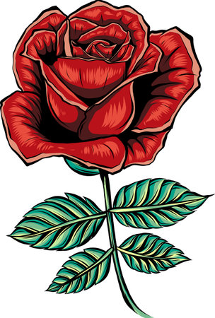 vector illustration of rose flower with leavesのイラスト素材