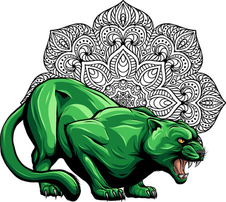 vector illustration of Panther with with mandala pattern as ornament backgroundのイラスト素材