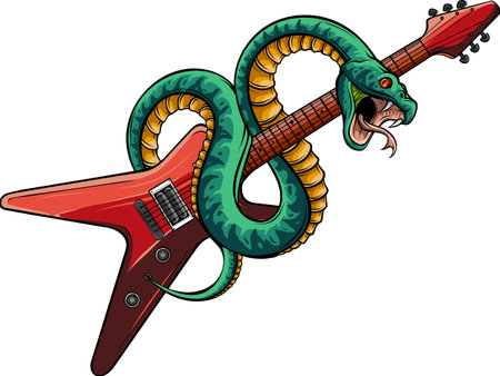 vector illustration of guitar with snake on white backgroundのイラスト素材