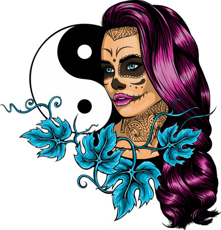 vector illustratio of woman death with yin yang symbolのイラスト素材