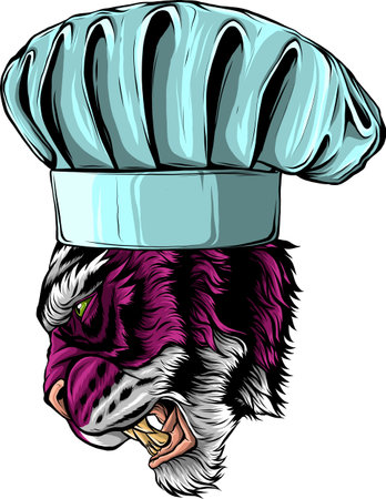 vector illustration of Tiger Chef Mascot Logo Designのイラスト素材