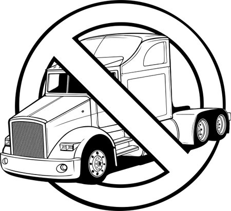 Monochrome semi truck vector illustration on white backgroundのイラスト素材