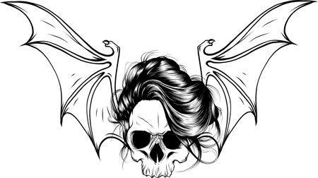 Hand drawn vampire skull with bat wings. Halloween trick or treat vector illustrationのイラスト素材