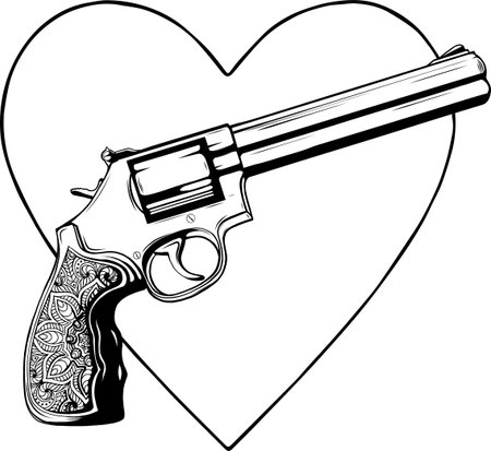 Vector vintage revolver tattoo illustration. A gun monochrome clipart illustration isolated on white background.のイラスト素材
