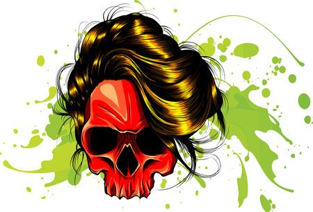 Skull red color vector illustration on white backgroundのイラスト素材
