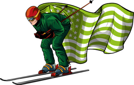 Vector illustration of skiing man colored drawのイラスト素材