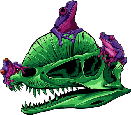 skull of dilophosaurus dinosaur vector illustration designのイラスト素材
