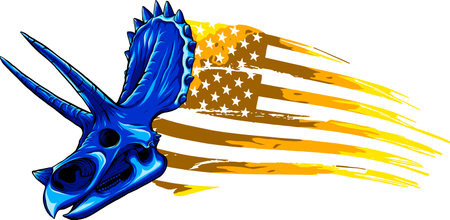 vector illustration of Triceratops dinosaur skull fossil with american flagのイラスト素材